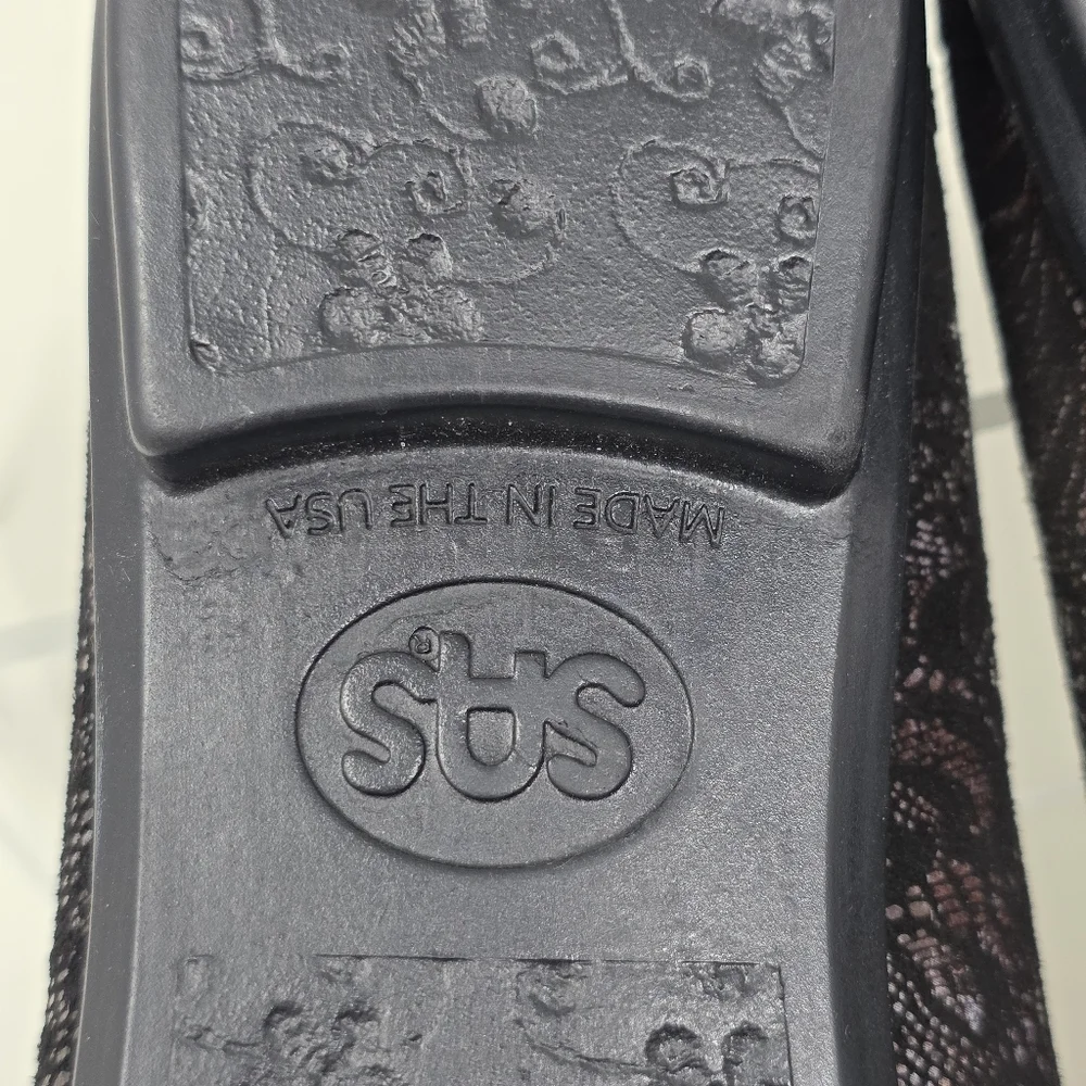 SAS Womens Scenic Floral Ballet Flats Black Suede Made In USA Sz 10 N Pre-owned